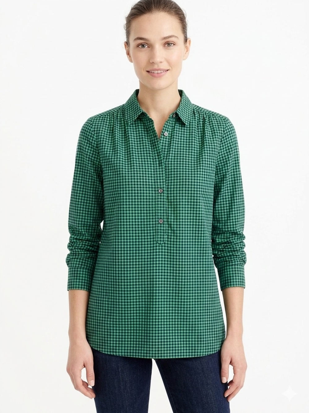 J. Crew Navy and Green Gingham Shirt